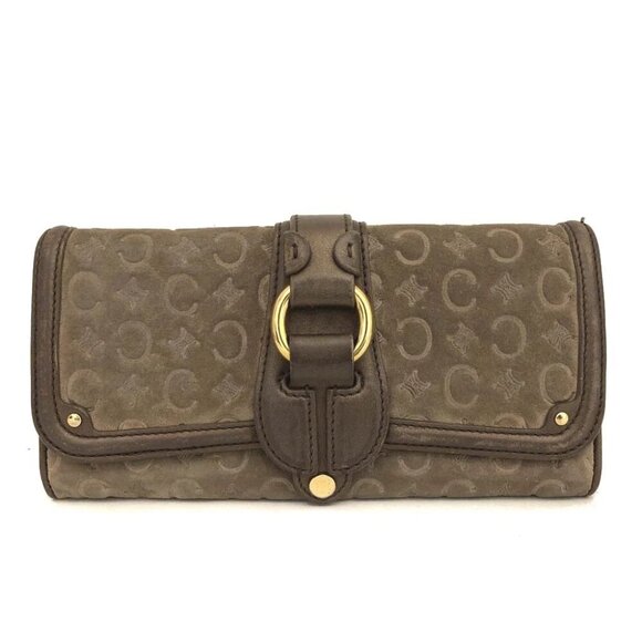 CELINE Macadam C Suede Leather Long Bifold Wallet Brown/8BD0457 - Picture 1 of 8